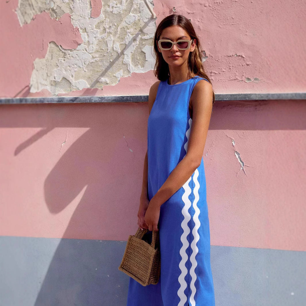 Robe sans manches femme – Coupe fluide – Longueur midi – Tissu respirant – Col rond