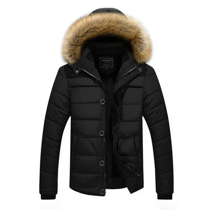 Men's Winter Jacket - Quilted Texture - Slim Fit - Stand Collar - Faux Fur Hood