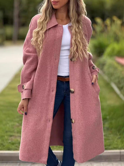 Manteau long femme – Coupe décontractée – Laine – Boutonnage frontal élégant