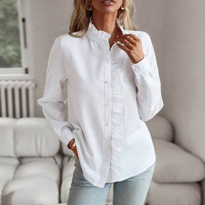 Blouse femme – Coupe ample – Manches longues – Boutons et volants