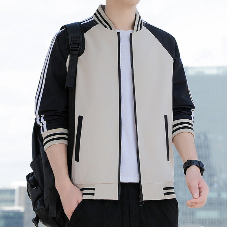 Men's Jacket – Relaxed Fit – Zipper Closure – Striped Sleeves – Sport Style