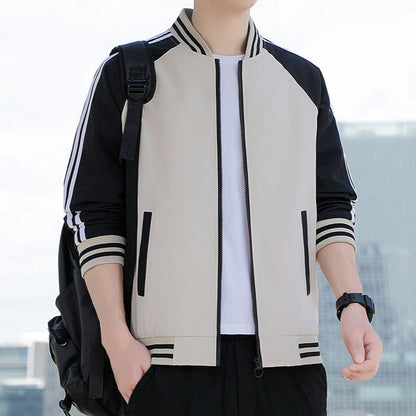 Men's Jacket – Relaxed Fit – Zipper Closure – Striped Sleeves – Sport Style