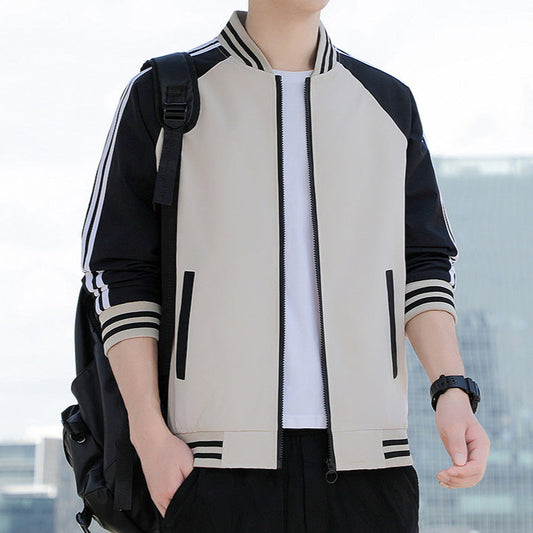 Men's Jacket – Relaxed Fit – Zipper Closure – Striped Sleeves – Sport Style
