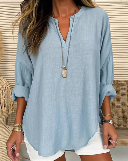 Chemise femme manches longues – Coupe décontractée – Col mao – Tissu respirant élégant