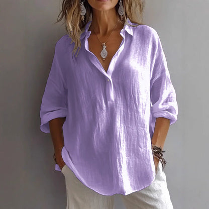 Women's Shirt – V-Neck – Loose Fit – Long Sleeves – Breathable Natural Fibers