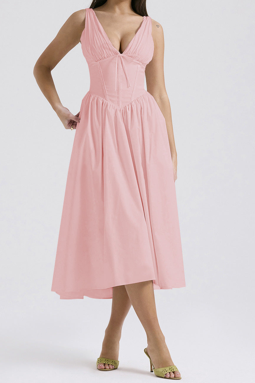 Robe femme sans manches – Décolleté en V – Coupe évasée – Imprimé fleuri – Longueur midi