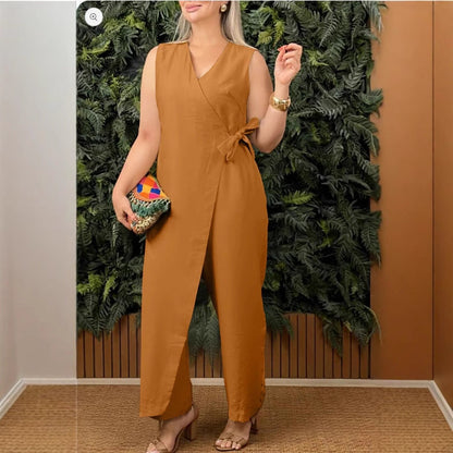 Women's jumpsuit – Relaxed fit – Sleeveless – V-neck wrap-front
