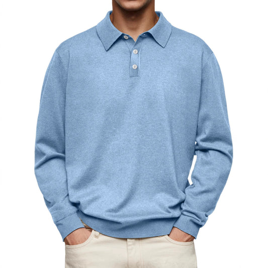 Polo men's long sleeves – Soft knit – Relaxed fit – Style casual