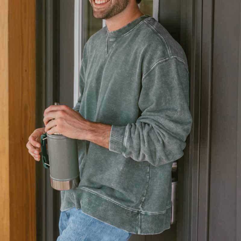 Sweatshirt homme – Coupe décontractée – Tissu doux respirant – Col rond côtelé