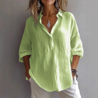 Women's Shirt – V-Neck – Loose Fit – Long Sleeves – Breathable Natural Fibers