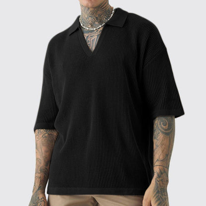 Men's short-sleeve shirt – Relaxed fit – Soft knit – Casual V-neck