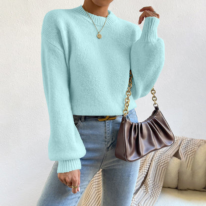 Pull Femme – Coupe Décontractée – Maille Douce – Col Rond – Manches Bouffantes
