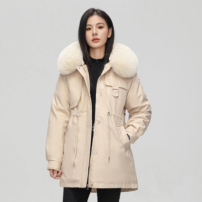 Women's Parka Coat – Oversized Cut – Faux Fur Hood – Adjustable Waist