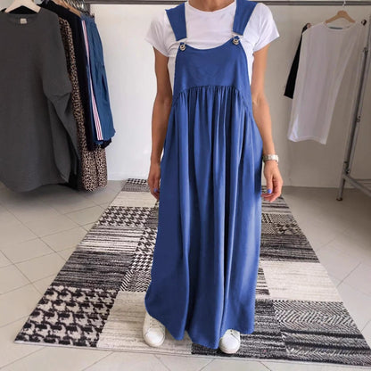 Robe longue femme – Lin coton – Coupe ample – Bretelles à boucle