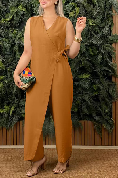 Women's jumpsuit – Relaxed fit – Sleeveless – V-neck wrap-front