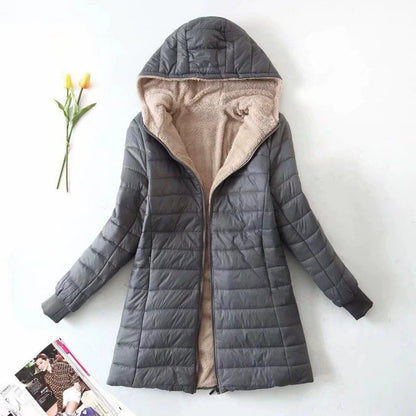 Women's Coat - Woven Fabric - Hood - Mid-Thigh Length