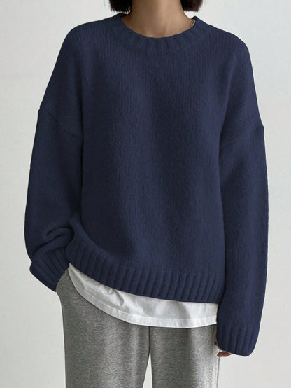 Pull femme – Coupe oversize – Maille douce – Épaules tombantes – Col rond