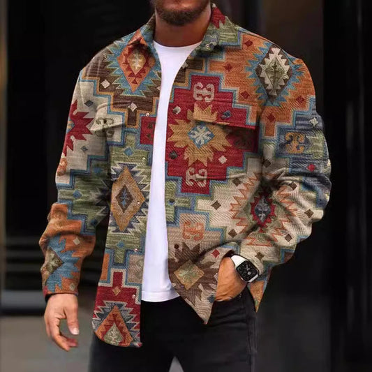Men's jacket – Straight cut – Geometric pattern – Structured cotton fabric – Casual style