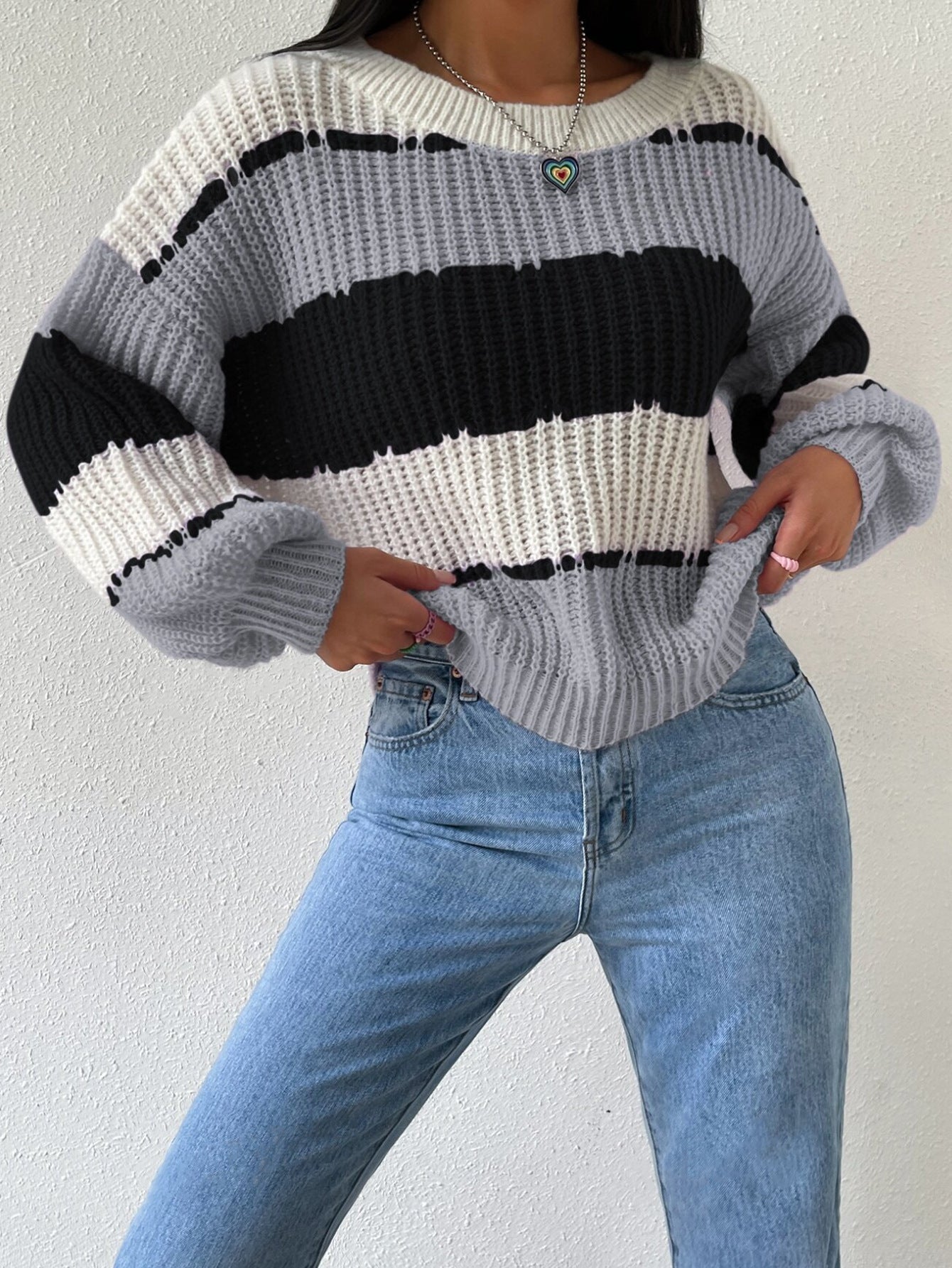 Pull femme – Coupe oversize – Manches longues col rond