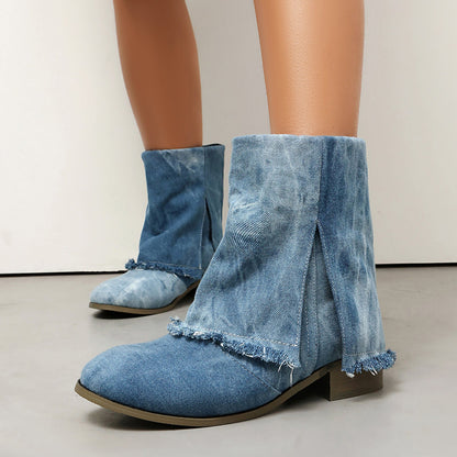 Bottines femme – Bout rond – Talon bas – Style décontracté – Enfilage facile