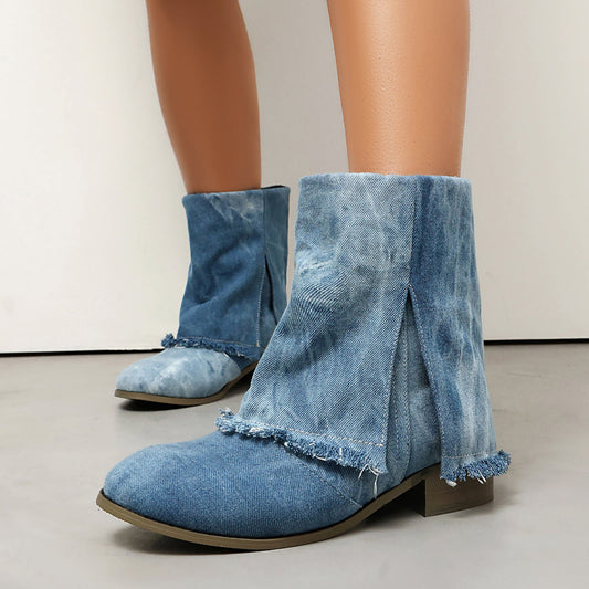 Bottines femme – Bout rond – Talon bas – Style décontracté – Enfilage facile