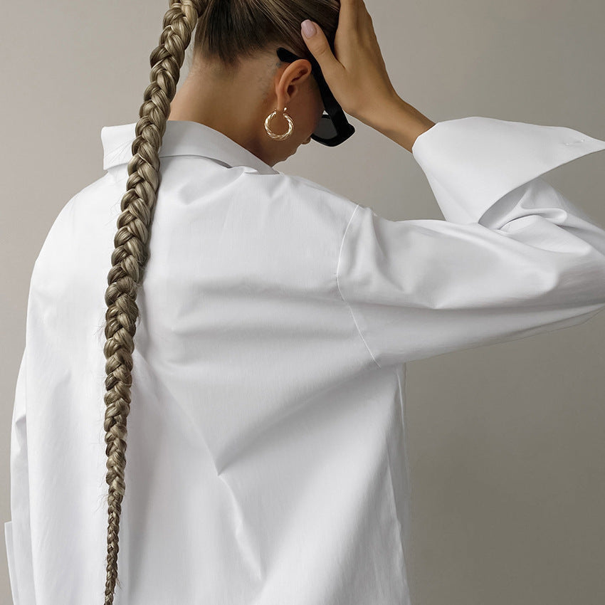 Chemise femme – Coupe oversize – Coton mélangé respirant – Manches longues