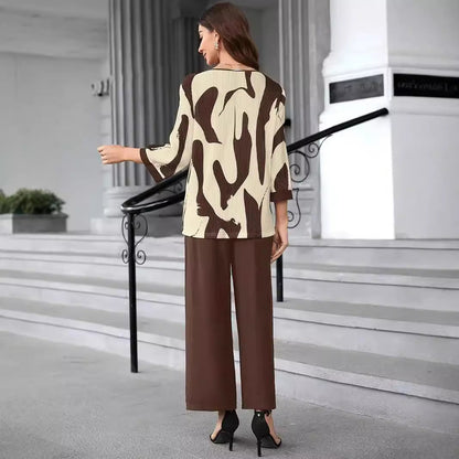 Loose women's top – Soft knit – Abstract print – Three-quarter sleeves – Round neck