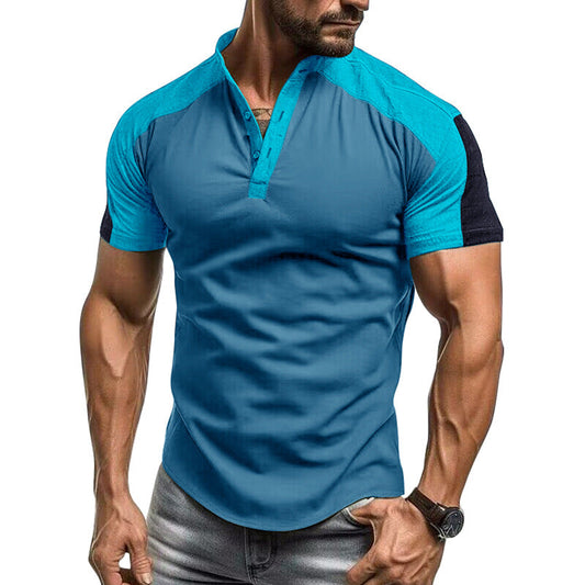 Men's short-sleeve shirt – Slim fit – Breathable cotton – No collar