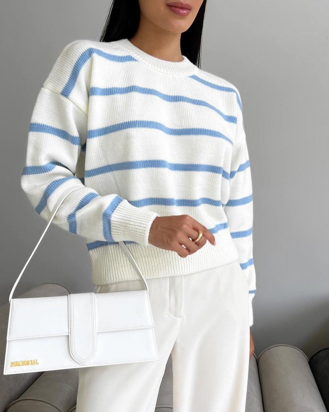 Ava Striped Sweater | Relaxed Fit Wide Round Neck Pullover