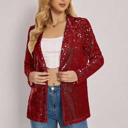 Blazer femme – Coupe cintrée – Sequins brillants – Manches longues – Sans fermeture