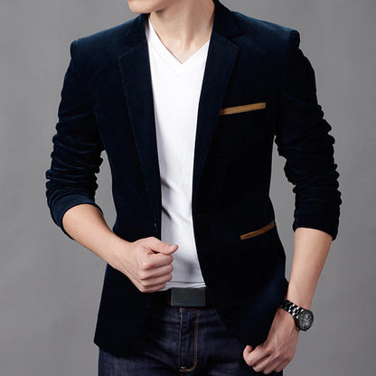 Blazer homme – Coupe slim – Côtelé – Revers cranté – Fermeture un bouton