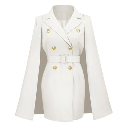 Women's cape dress – Tailored cut – Short – Double-breasted – Belted waist