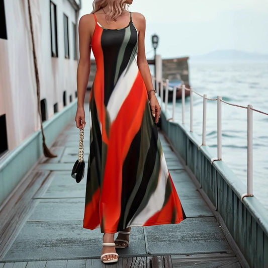 Robe longue femme – Coupe fluide élégante – Bretelles fines – Tissu effet soie imprimé