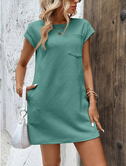 Women's Mini Dress – Relaxed Fit – Breathable Fabric – Geometric Pattern – Short Sleeves