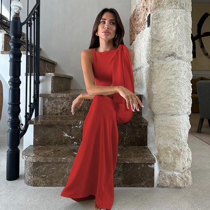 Women's Dress – One-Shoulder – Fitted Cut – Maxi Length – Luxurious Elegant Fabric