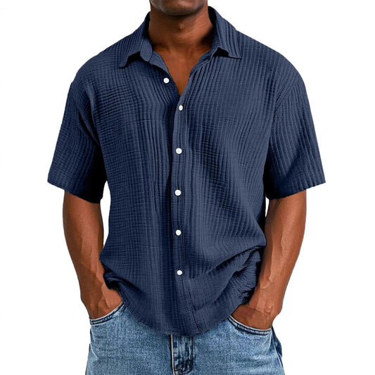 Men's short-sleeve shirt – Relaxed fit – Crinkled fabric – Full button fastening