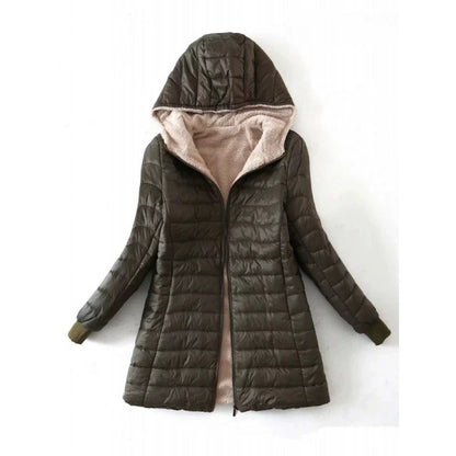 Women's Coat - Woven Fabric - Hood - Mid-Thigh Length