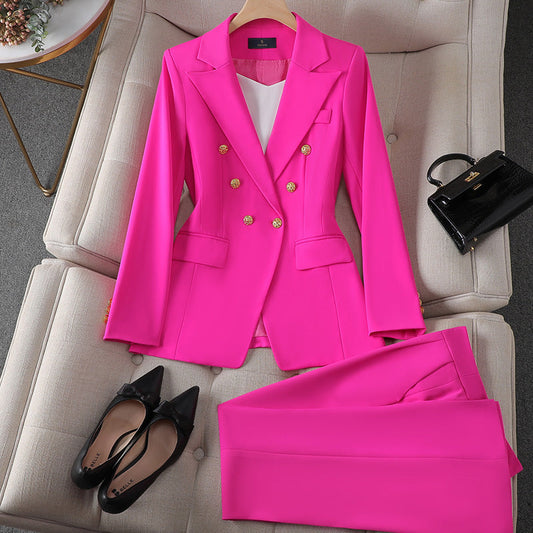 Ensemble de costume pour femmes - Coupe ajustée - Double boutonnage - Boutons dorés - Design structuré