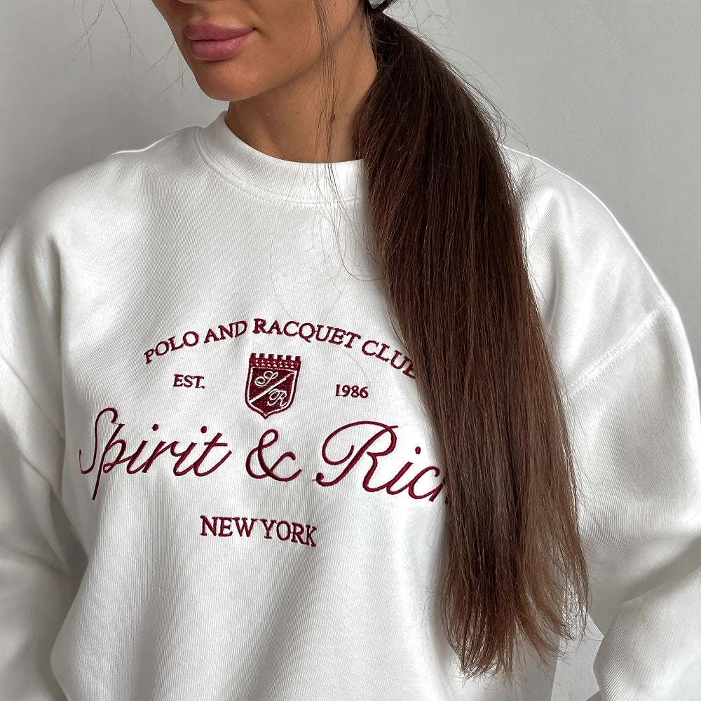 Sweatshirt Femme – Coupe Oversize – Coton Mélangé – Logo Brodé – Col Rond Casual