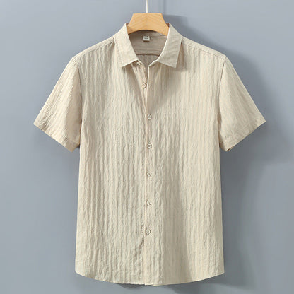 Chemise homme boutonnée – Coupe décontractée – Manches courtes – Tissu texturé respirant
