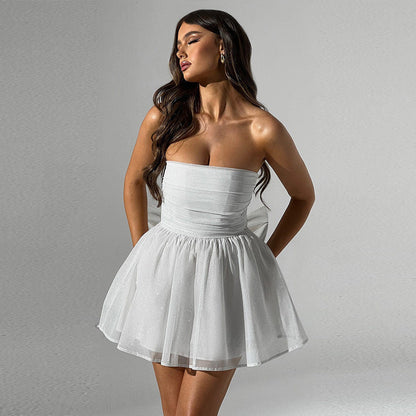 Robe mini femme – Sans bretelles – Coupe slim – Jupe évasée – Tissu scintillant