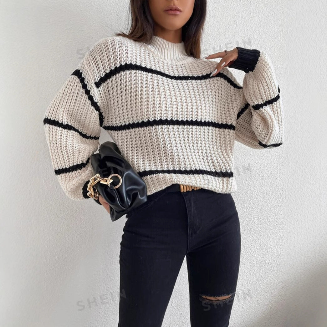 Pull femme – Maille douce – Coupe ample – Rayures classiques – Manches longues