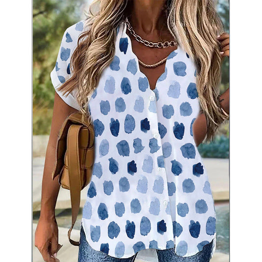 Women's blouse – Straight relaxed cut – Short sleeves – Breathable natural fabric