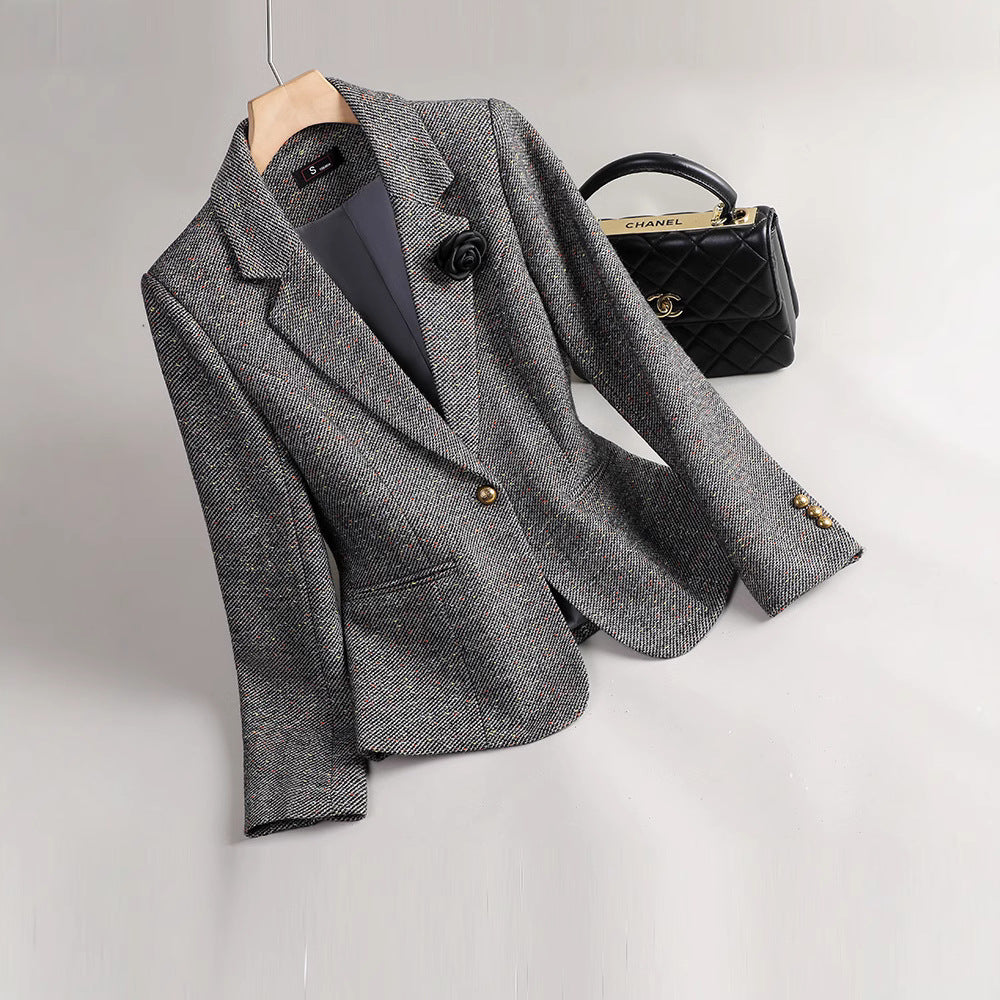 Women's Blazer – Slim Fit – Herringbone Pattern – Tailored Fit – Gold Button