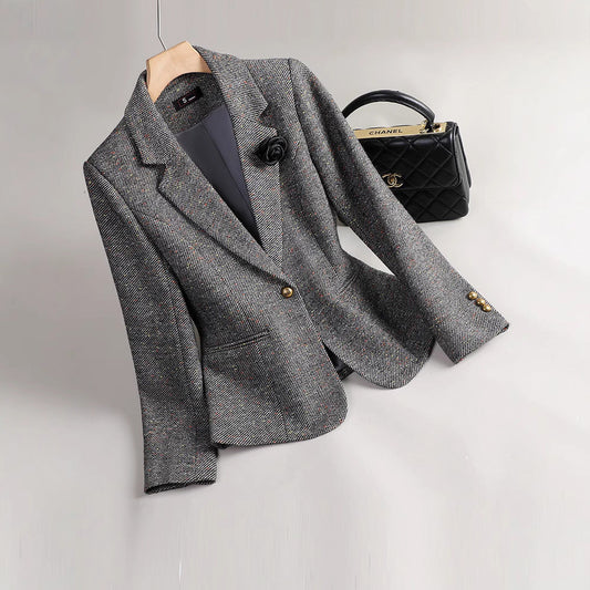 Women's Blazer – Slim Fit – Herringbone Pattern – Tailored Fit – Gold Button