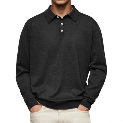 Polo men's long sleeves – Soft knit – Relaxed fit – Style casual