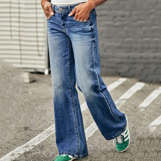 Jean large femme – Coupe décontractée – Détails brodés – Longueur entière