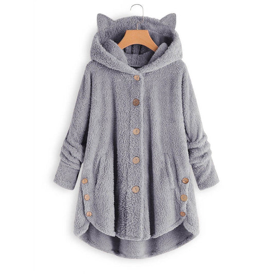 Women's hooded coat – Oversized cut – Soft fabric – Hood with cat ears