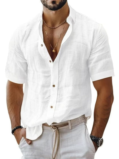 Chemise homme – Coupe décontractée – Tissu respirant – Manches courtes – Col à revers