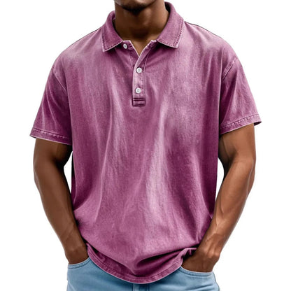 Men's polo – Relaxed fit – Natural fibers – Faded retro style – Short sleeves